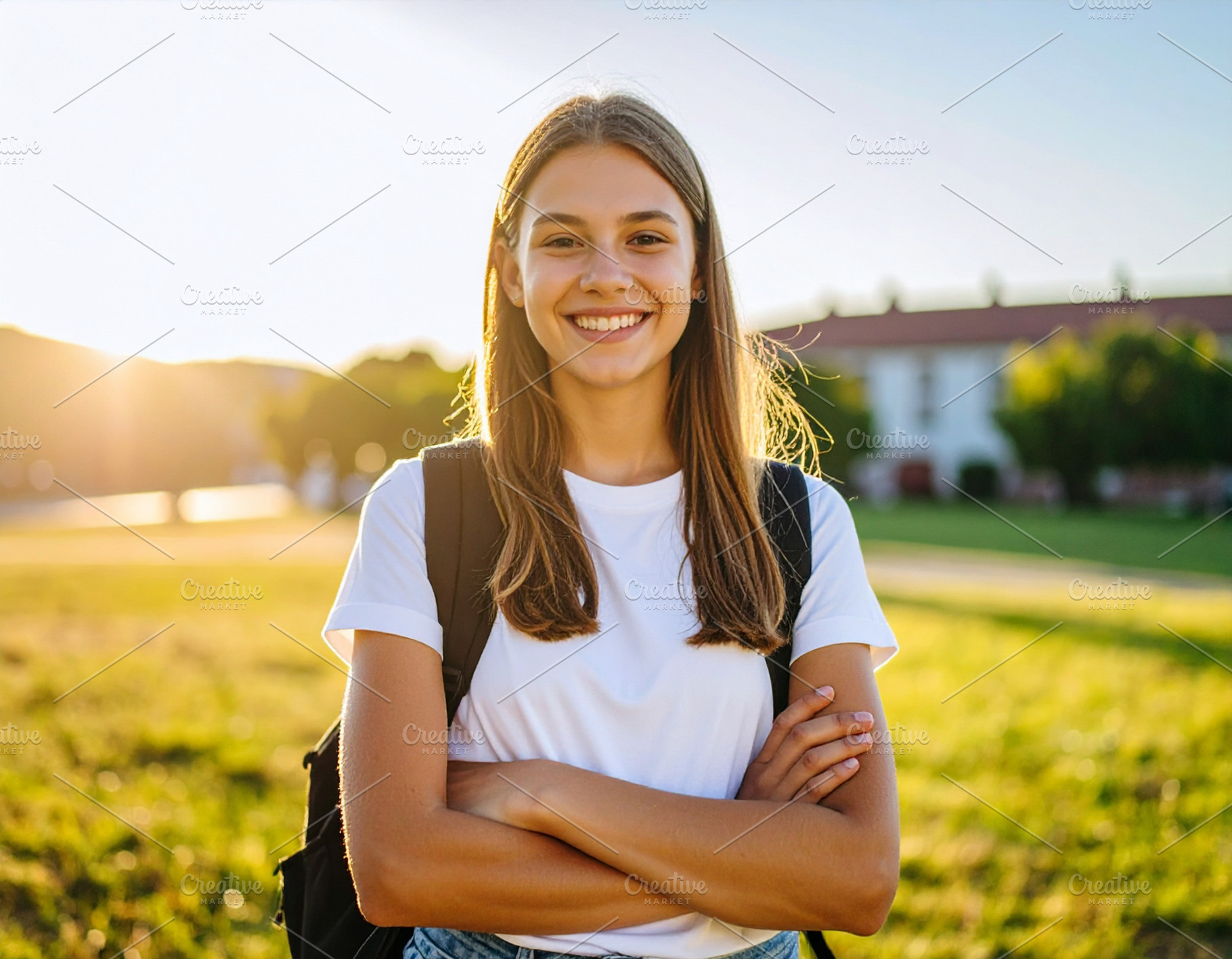 Teenage girl standing outdoors, looking directly at the camera, a School & Education Photo by DanFLCreativo