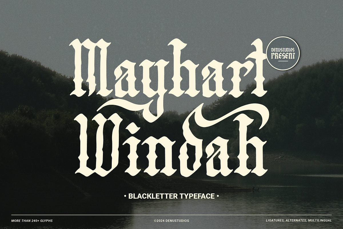 Mayhart Windah Blackletter Typeface, a Blackletter Font by Denustudios (Photo 1 of 12)