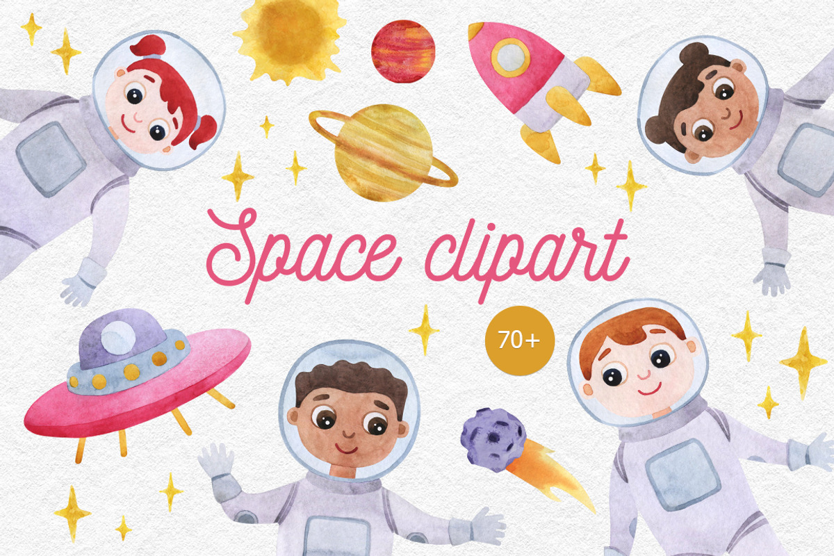 Watercolor space clipart with planet, an Animal Illustration by CreativeByLu (Photo 1 of 11)