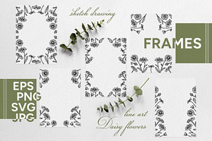 Daisy Line Art Sketch Clipart Set