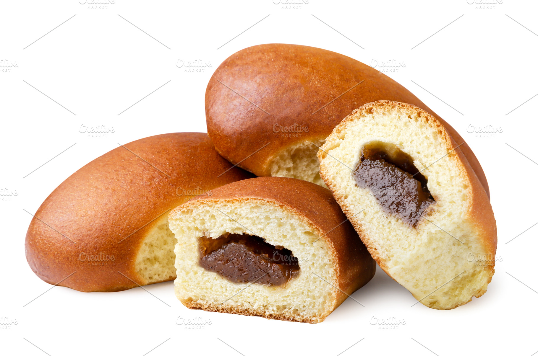 Buns with jam close up on a white, a Food & Drink Photo by innakreativ