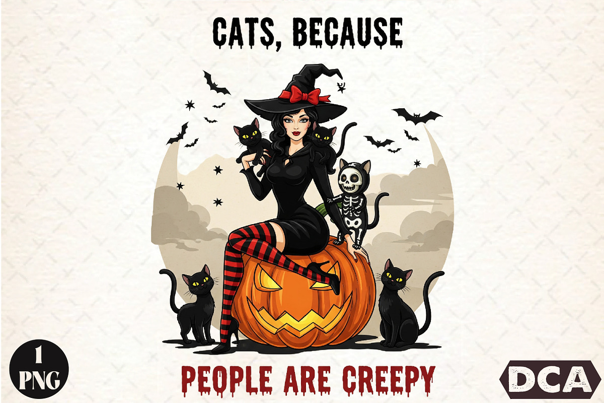 Sarcastic Halloween Cat Witch Creepy, an Illustration by DreamCafeArt (Photo 1 of 7)