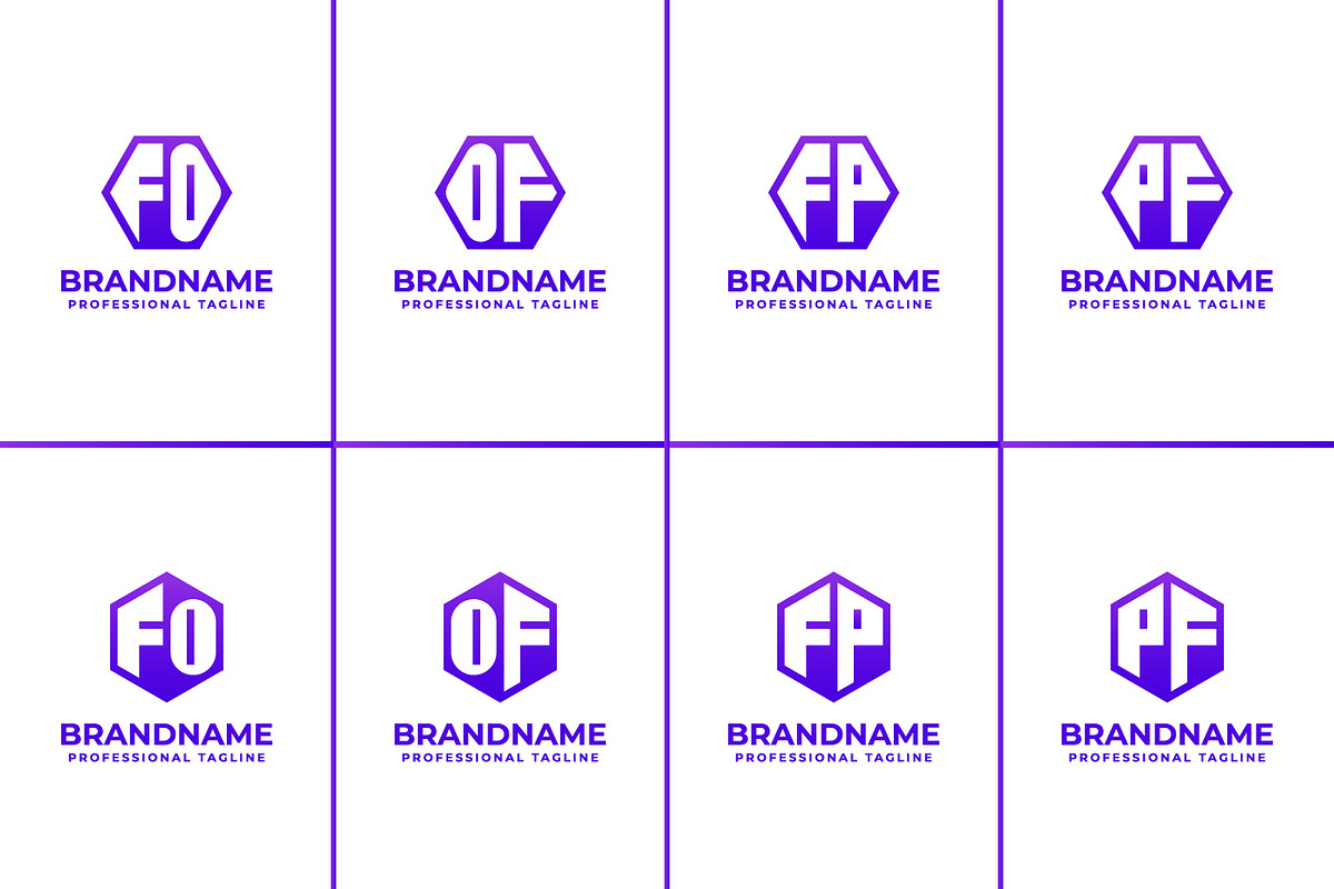 Letters FO OF FP PF Hexagon Logo Set, a Branding & Logo Template by Pray Art Design Studio