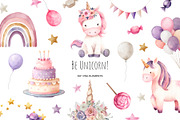 Watercolor cute unicorn clipart, an Object Illustration by Art and Funny (Thumbnail 1 of 7)