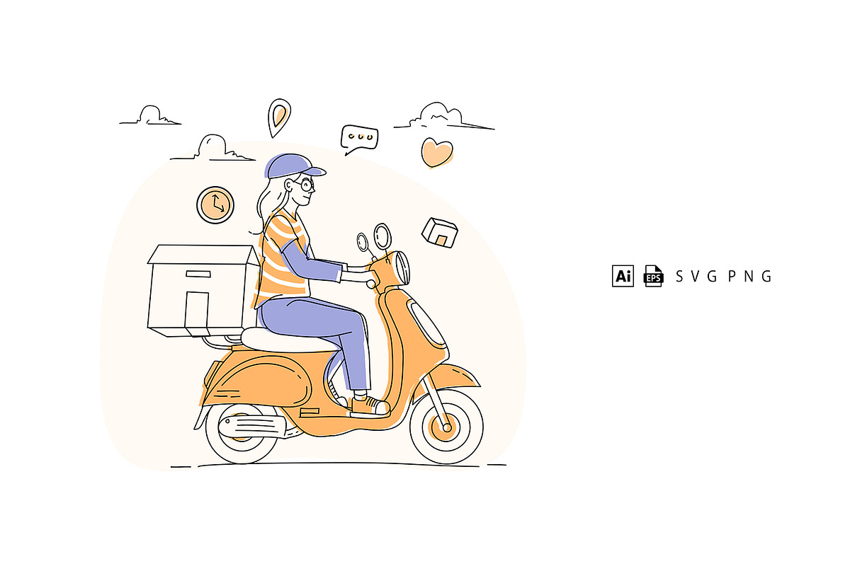 Illustration Woman Delivery Riding, a Transportation Illustration by Stock Shape