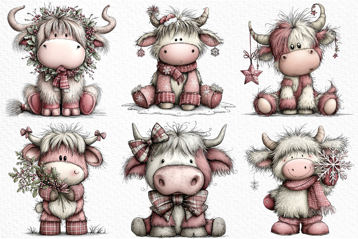 Christmas Highland Cow Clipart, an Illustration by Craft Nest (Photo 4 of 6)