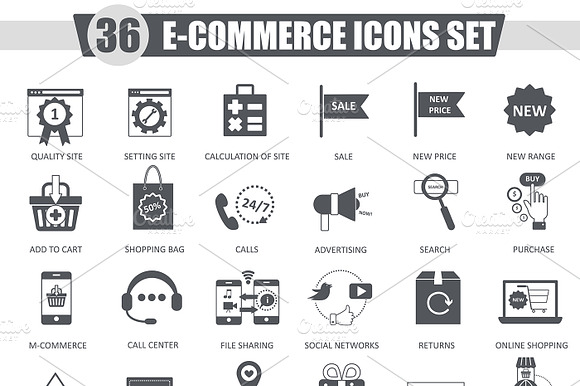 36 E Commerce Black Icons Set.