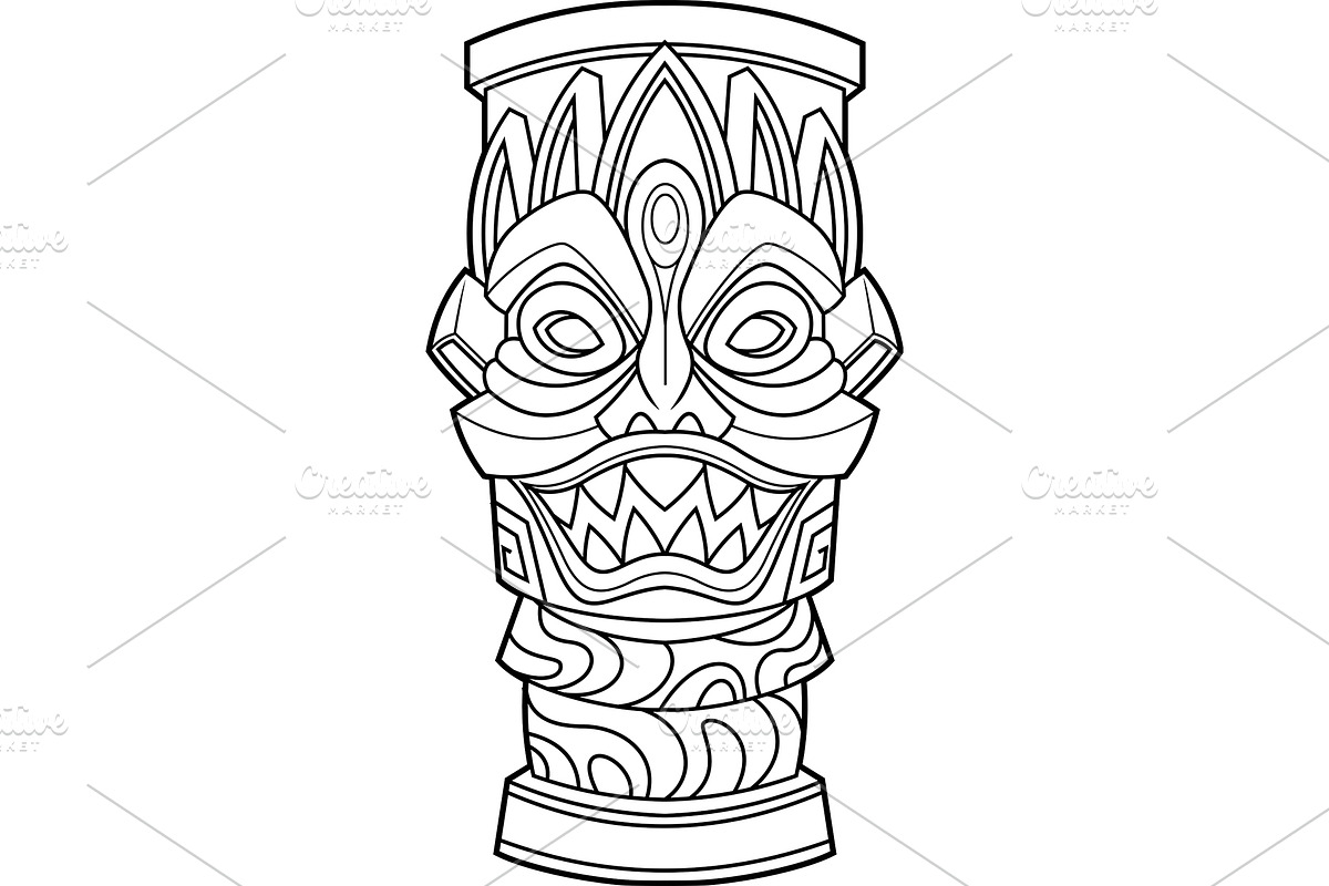 Black And White Fierce Tiki Mask, an Illustration by HitToon