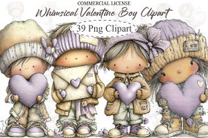 Whimsical Valentine Boy Clipart, an Illustration by designcity5