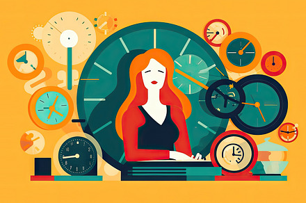 Time management concept. Flat vector illustration of businesswom, a Business Photo by AS photostudio