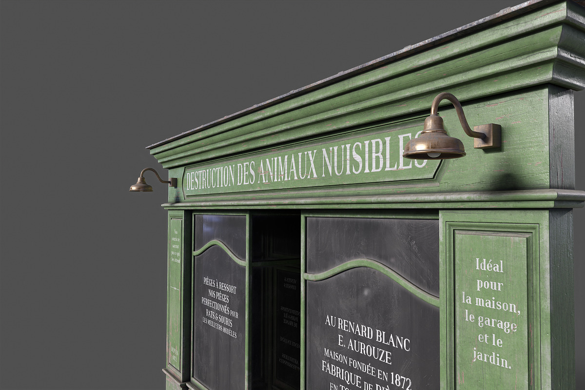 Parisian green vintage storefront, an Architecture 3D Model by happy brush (Photo 6 of 13)