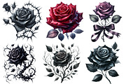 Gothic Roses Clipart Bundle, an Illustration by Designworld (Thumbnail 3 of 6)