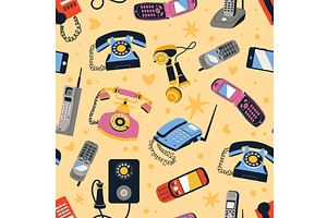 Retro phone seamless pattern, a Technology Illustration by YummyBuum