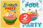 Summer Pool Party vector posters., a Seasonal Illustration by PoPaShop (Thumbnail 1 of 3)