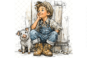 Boy and Piglet Clipart JPG, a Person Illustration by Memories By Lea (Thumbnail 4 of 18)
