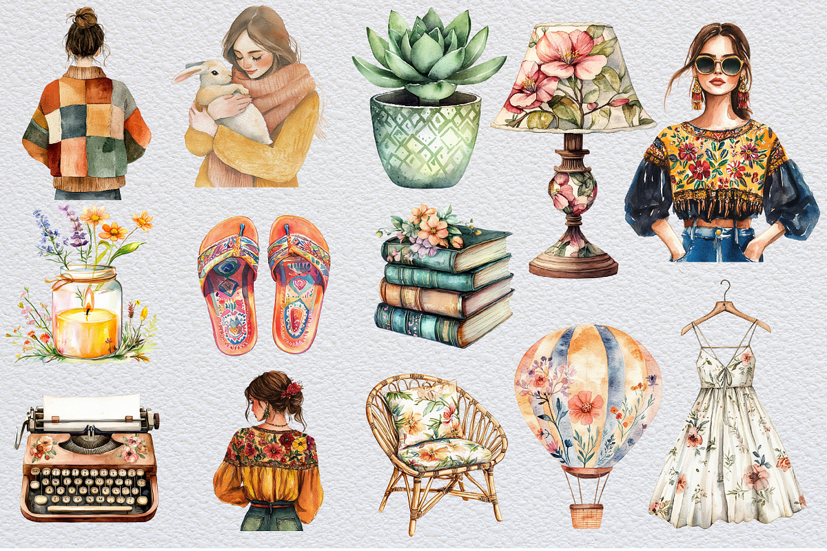 Boho Floral Spring Clipart, an Illustration by Design Market (Photo 2 of 3)