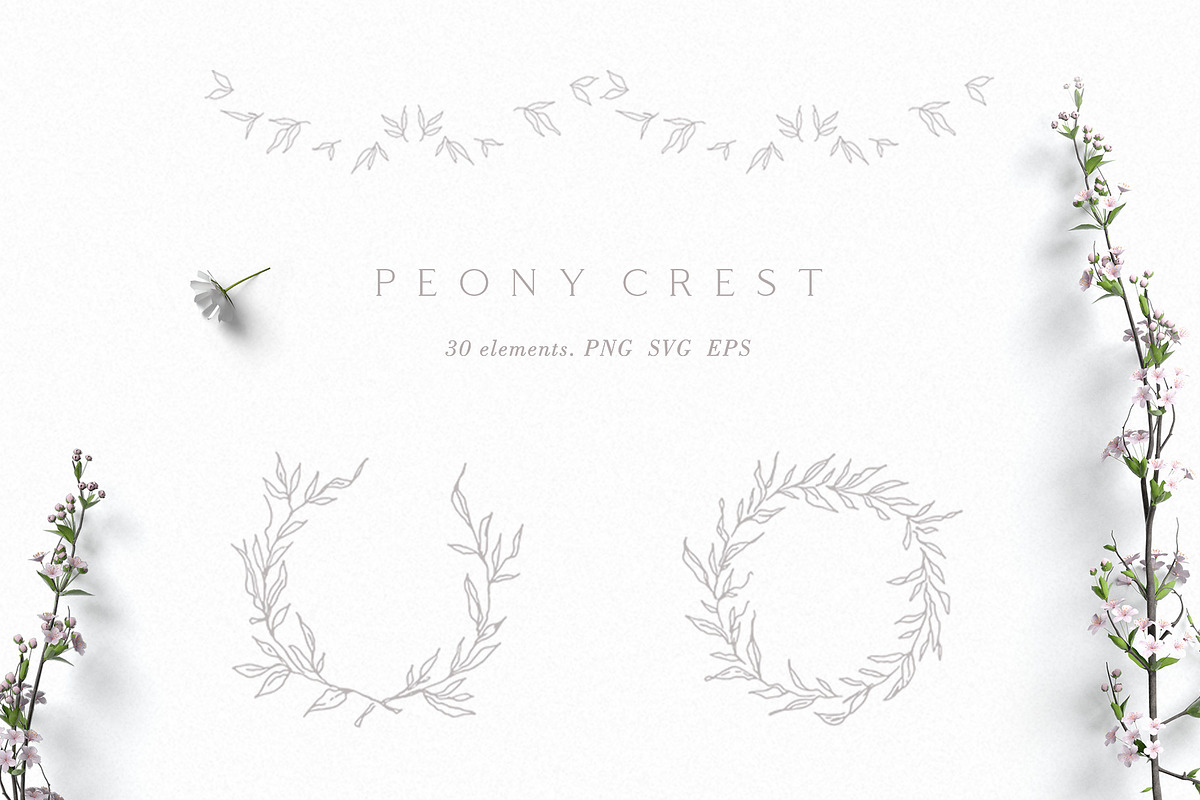Flower Wreath, Botanical crest, an Illustration by Summer Nightingale Art (Photo 1 of 8)