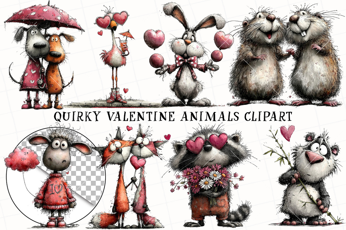 Quirky Valentine Animals Clipart, an Illustration by OK Design (Photo 2 of 6)