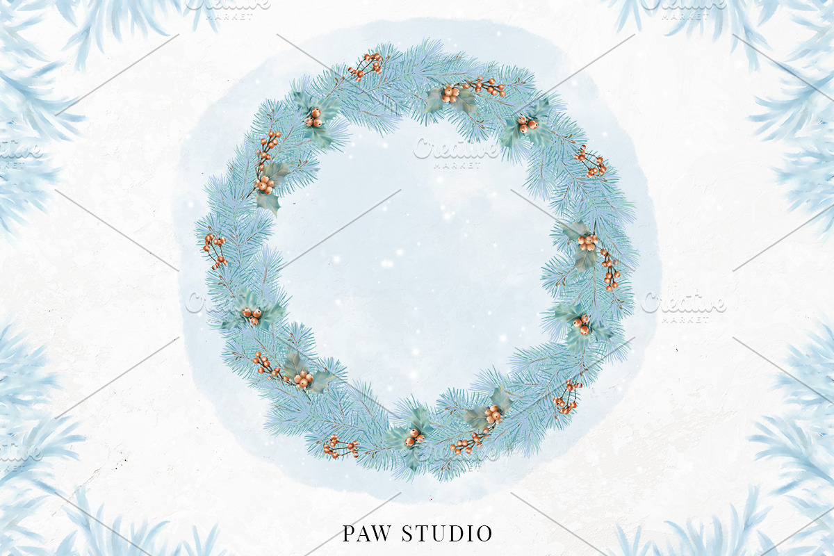 Christmas Wreath Clipart Winter Card, a Decorative Illustration by PawGraphic (Photo 2 of 11)