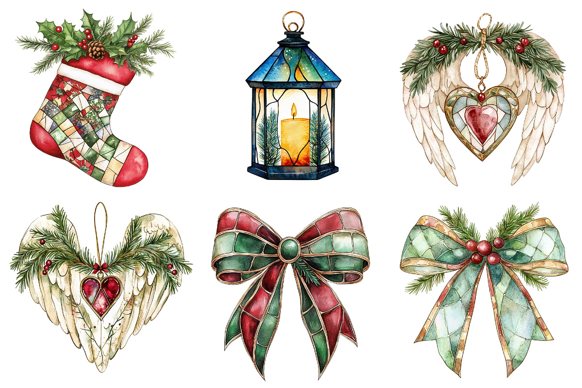 Farmhouse Christmas Stained Glass, a Seasonal Illustration by CitraGraphics (Photo 5 of 10)