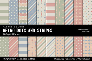 Retro Dots & Stripes Digital Papers, a Pattern Graphic by ZoollGraphics