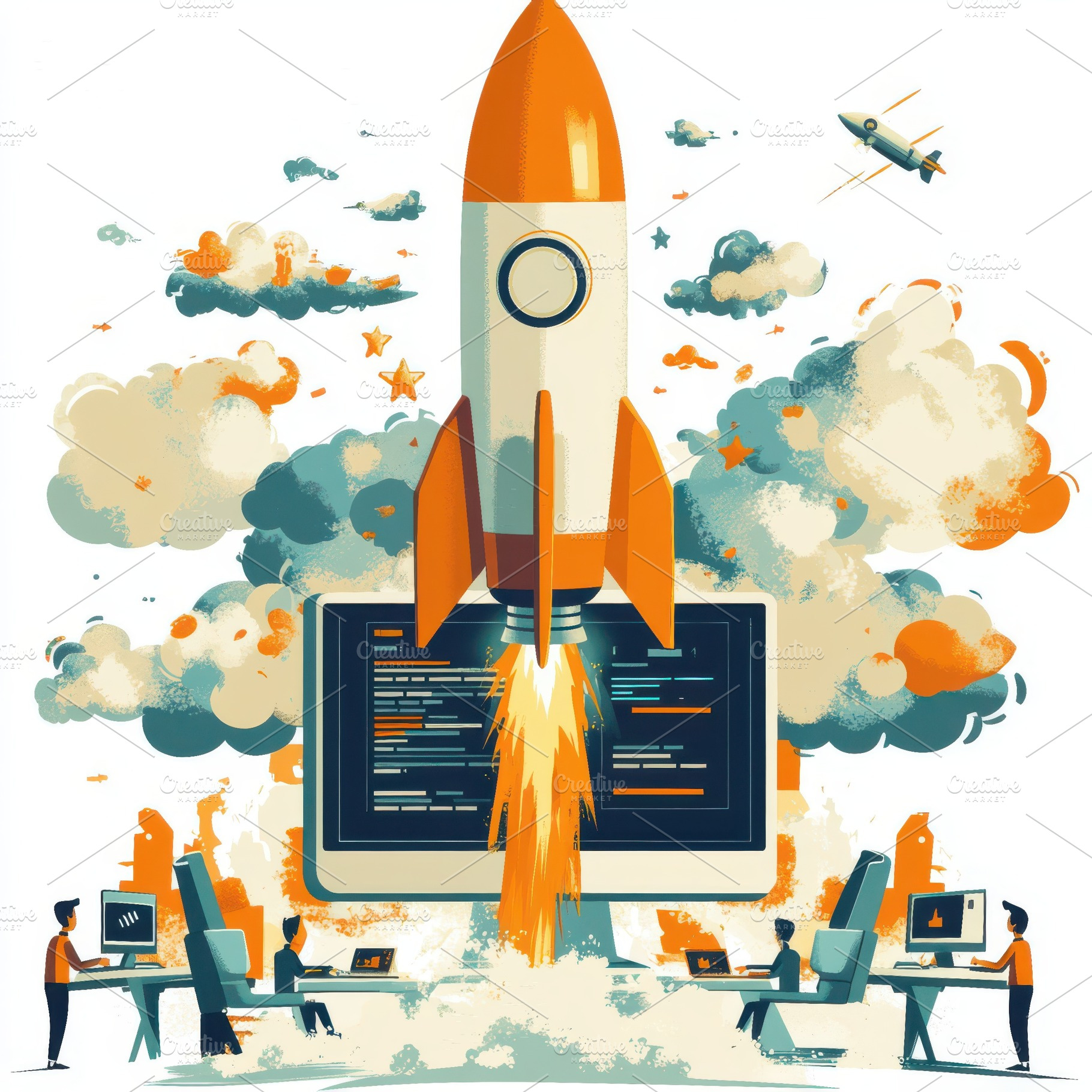 Rocket Launching from Computer Scree, an Abstract Photo by Pixeness Studio