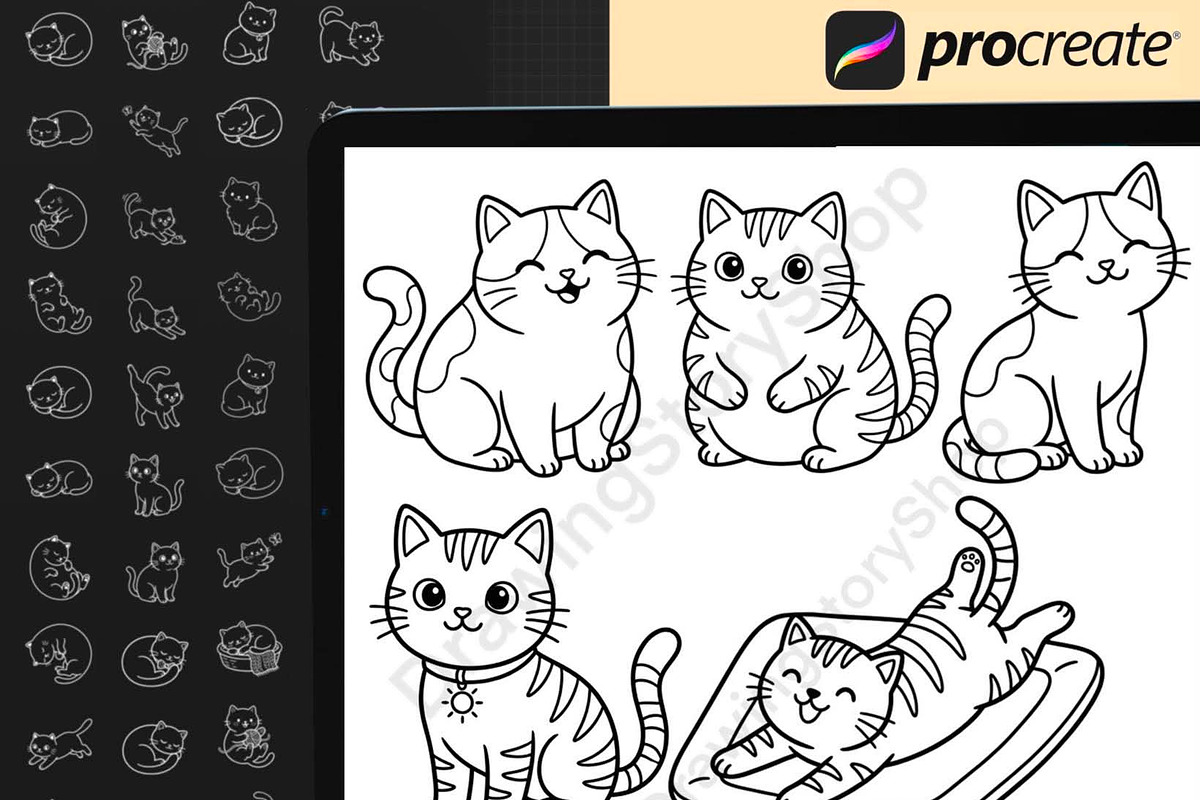 130 Kawaii Cat Procreate Stamps, a Brush Add-On by DrawingStoryShop (Photo 4 of 12)