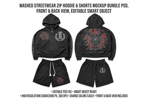 Streetwear Zip Hoodie Set Mockup PSD
