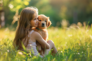 Young girl with her puppy dog in the park, a Person Photo by AlyaAnd