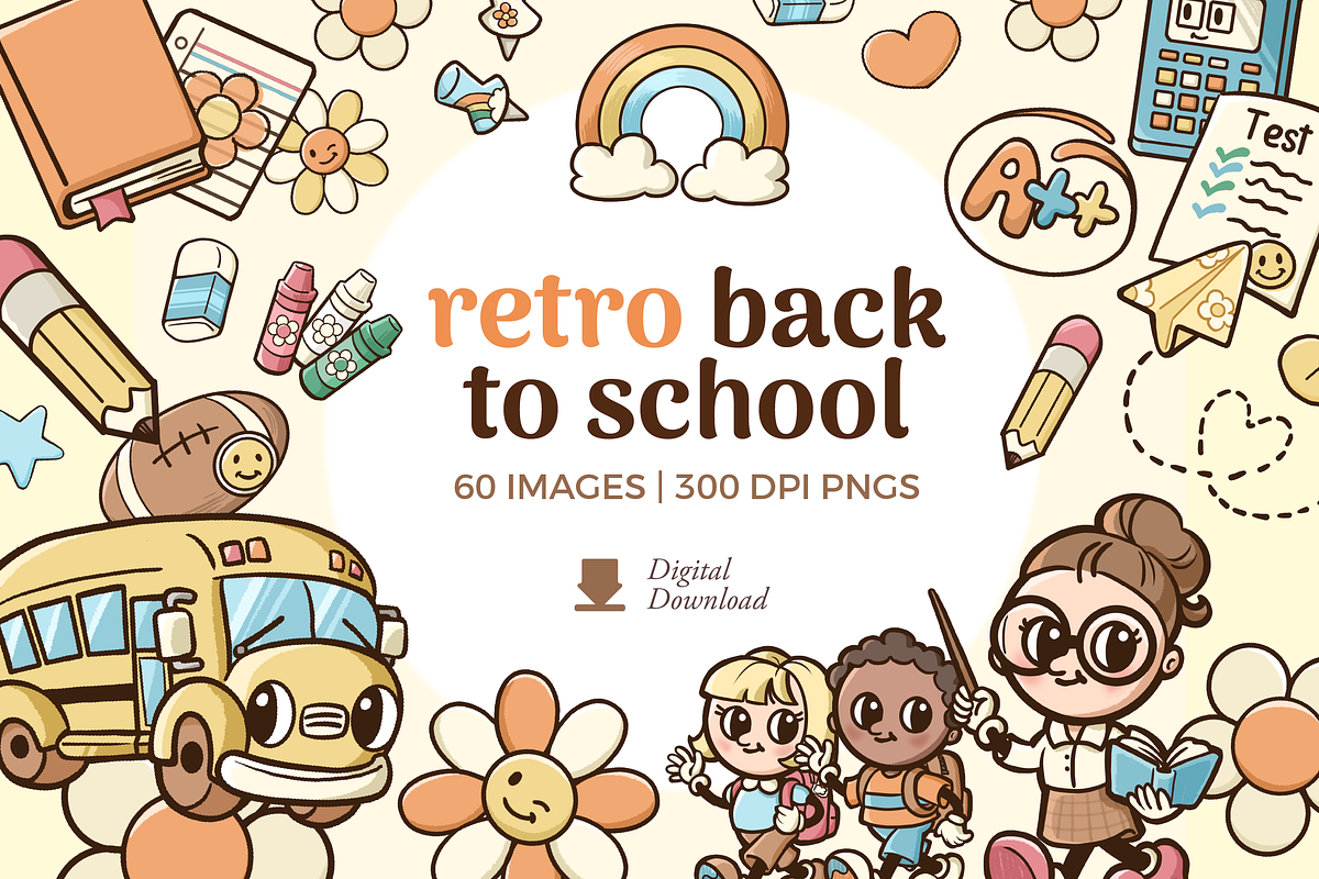 Retro Back to School Clipart, an Education Illustration by TheClipAtelier (Photo 1 of 4)