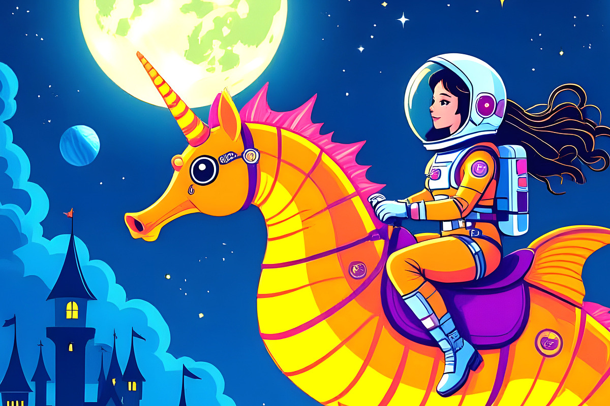 Seahorse Outer Space Ride, an Animal Illustration by Sharon Schwalbe (Photo 1 of 2)