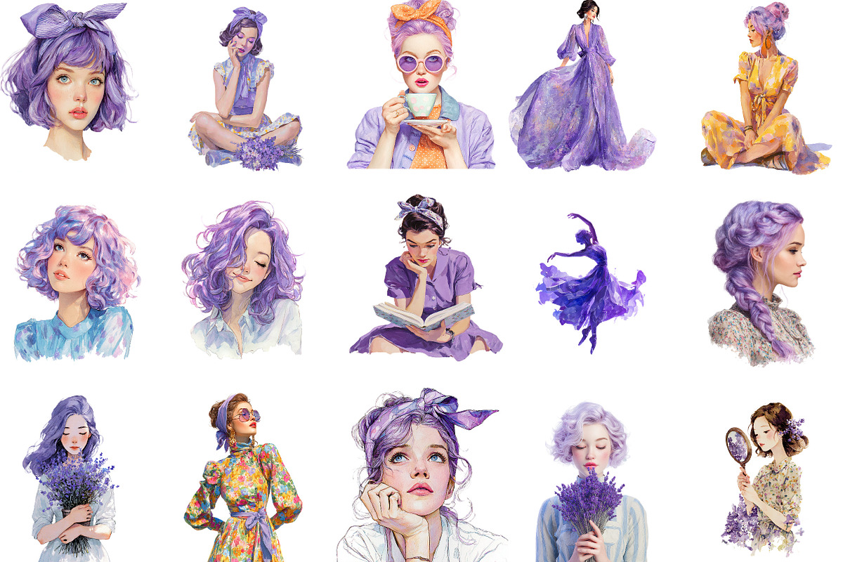 Lavender Girl Clipart PNG, an Illustration by designcity5 (Photo 2 of 5)