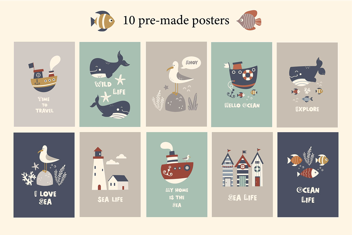 Ocean life clipart and patterns, a Pattern Graphic by EltaMaxArt (Photo 2 of 10)