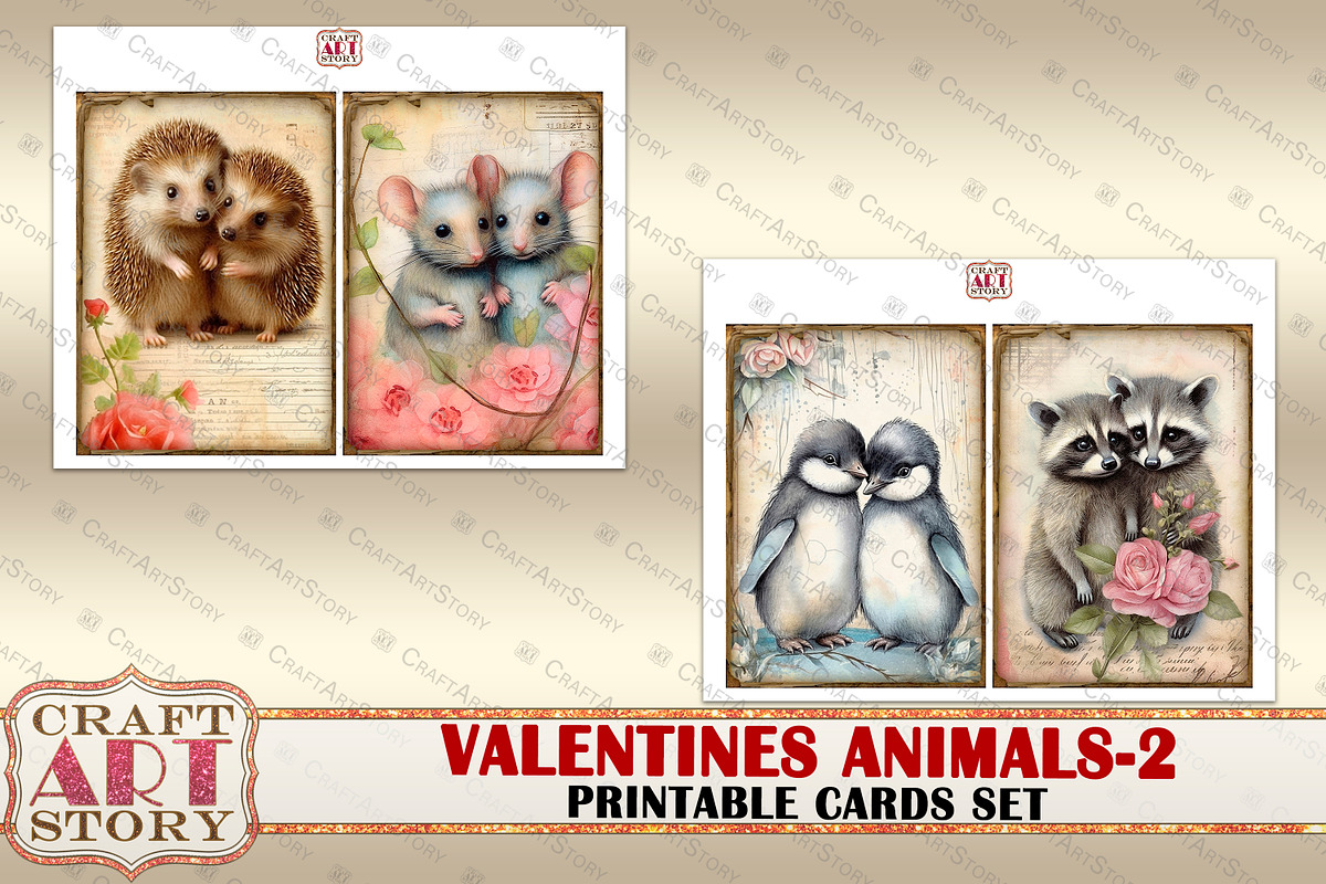 Valentines animals cards set-2, an Animal Illustration by CraftArtStory (Photo 6 of 7)