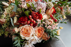 bridal bouquet in red autumn shades dried flowers, a Beauty & Fashion Photo by Weddings, People, Travel