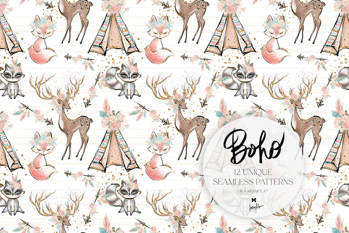 Boho Tribal Animal Seamless Patterns, a Pattern Graphic by KaramfilaS (Photo 2 of 19)