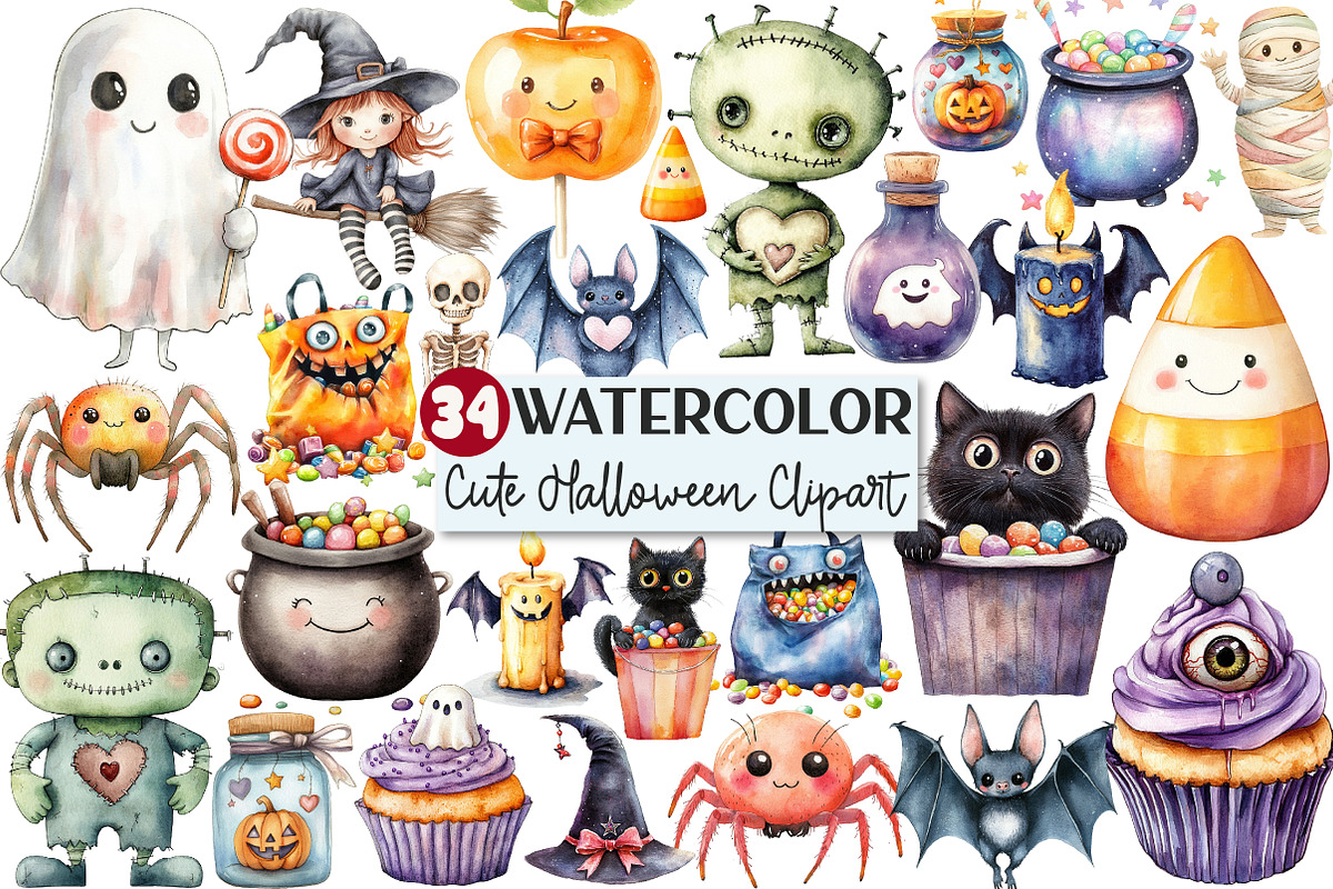 Cute Halloween Set Clipart, an Illustration by Rose Art (Photo 1 of 7)