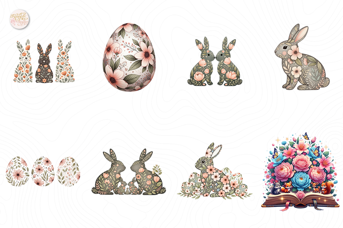 Floral Easter Bunny PNG Clipart., an Illustration by KennedyStudio (Photo 2 of 5)