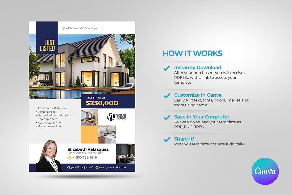 Just listed real estate Canva, a Flyer Template by antyalias store (Photo 3 of 3)