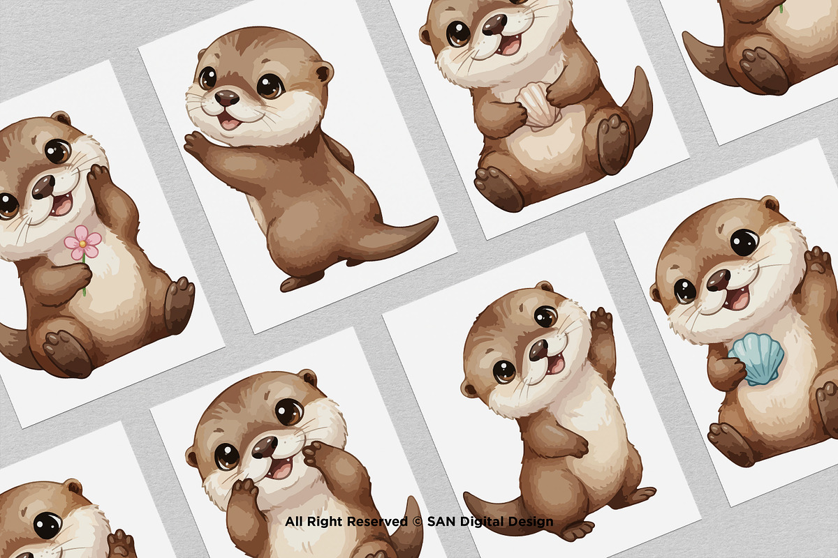 15 Bundle Watercolor Otter Cute, an Animal Illustration by Morspective (Photo 3 of 8)