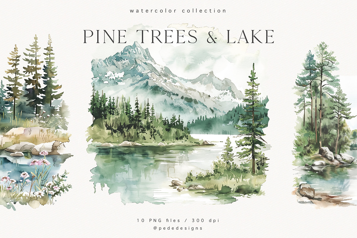 Pine Trees & Lake, a Decorative Illustration by PeDe Designs (Photo 1 of 12)