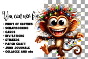 Funny Christmas monkeys clipart, an Animal Illustration by AnetArtStore (Thumbnail 4 of 7)