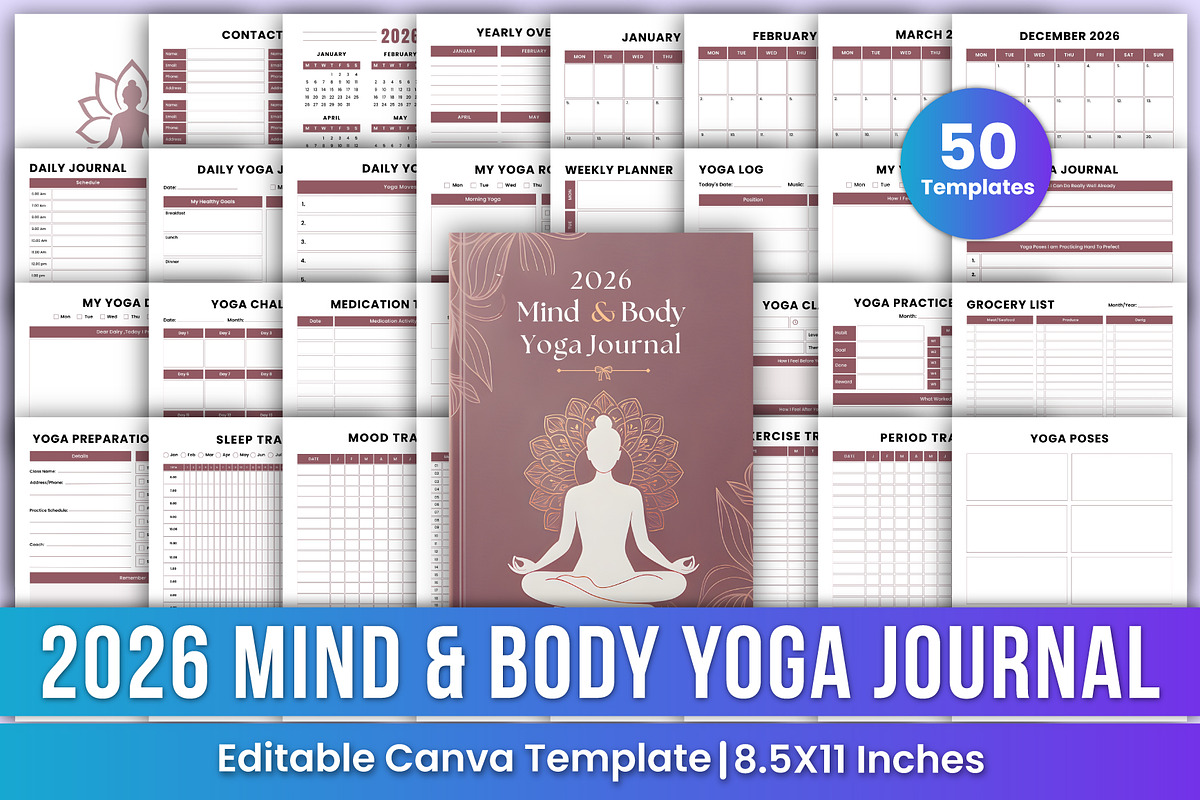 2026 Mind & Body Yoga Journal Canva, a Stationery Template by Mustafiz (Photo 1 of 7)