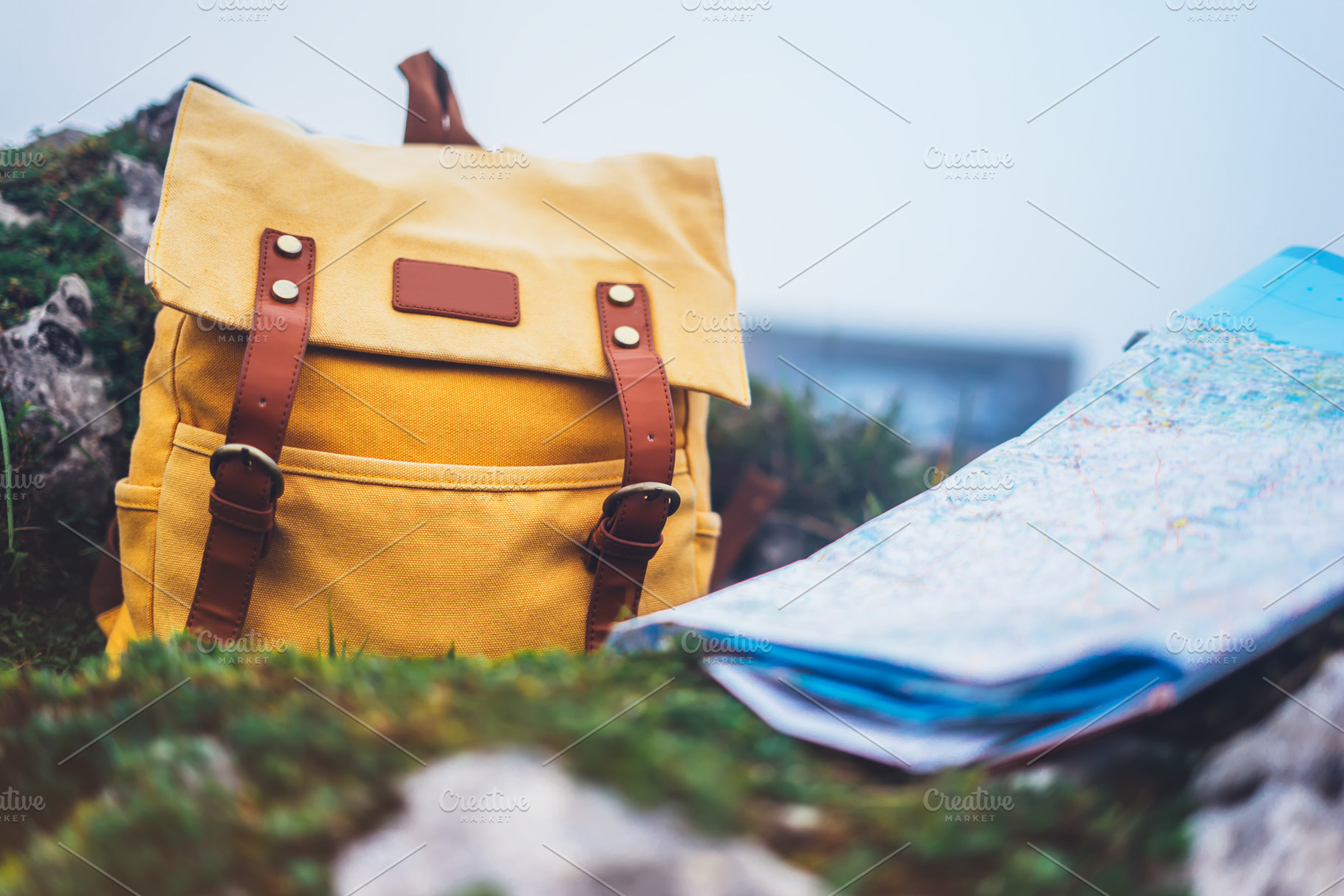 Traveler's map and backpack stock photo containing backpack and map, a Holiday Photo by A_B_C
