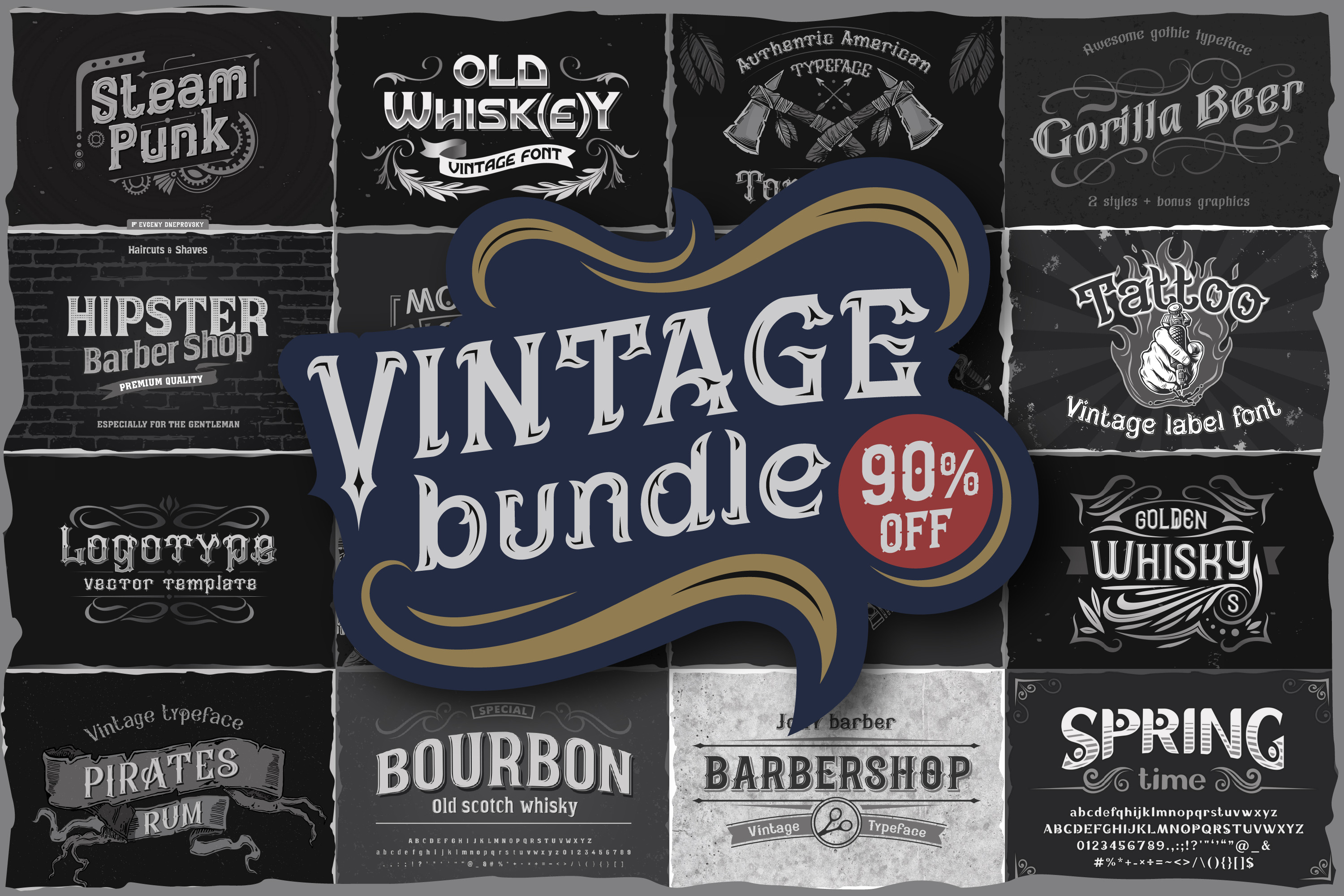 10 Vintage Font Families Bundle, a Font by Fractal fonts & graphics