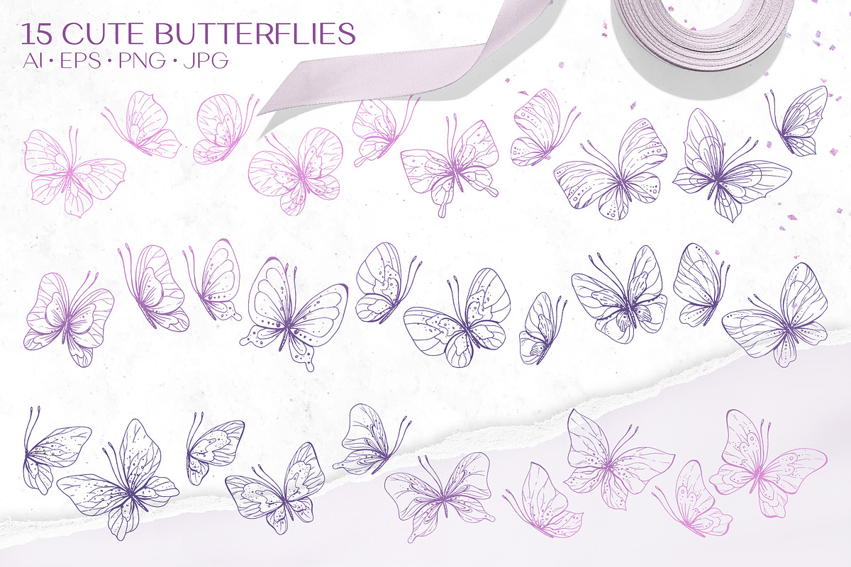 Romantic Line Art Butterflies Vector, an Illustration by NATASHA CHU (Photo 2 of 18)