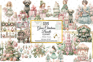 Shabby Green And Pink Christmas PNG