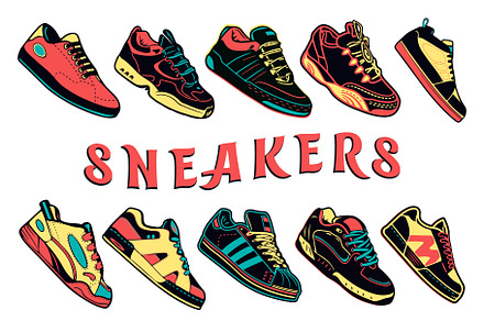 Sport Shoes Set, Sneakers Vector 