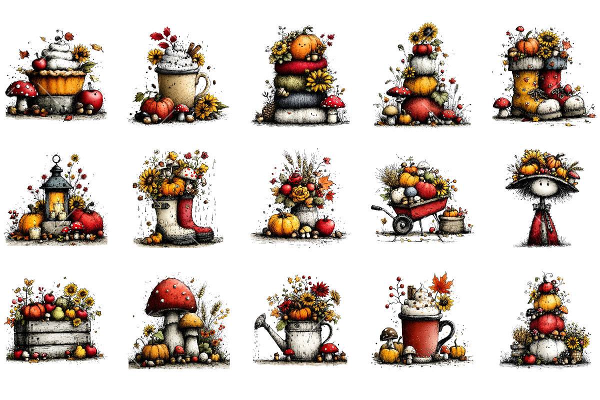 Whimsical Autumn Clipart, a Seasonal Illustration by OK Design (Photo 3 of 6)