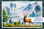 Watercolor Landscape set #3, an Animal Illustration by AlexGreenArt (Thumbnail 1 of 8)